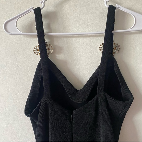 Vintage 90s Lillie Rubin Black Crystal Detailed Strap Feather Slit Evening Gown - Picture 11 of 17